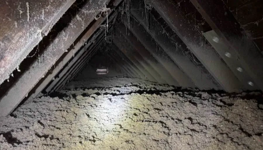 Attic peak view showing insulation coverage from floor to ridge - NY Energy Project