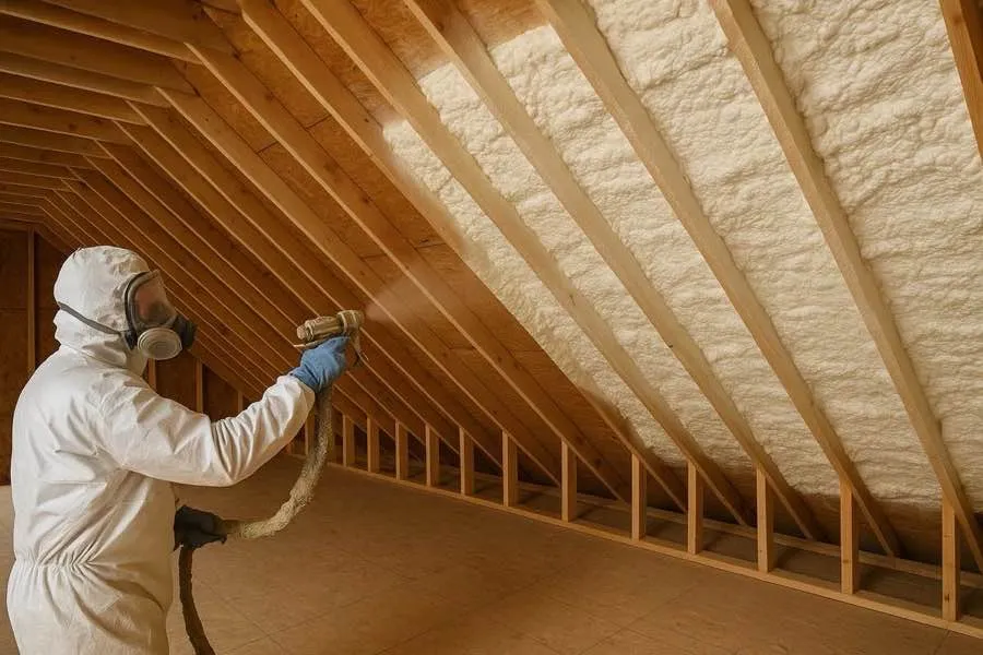 Spray foam insulation application in residential home