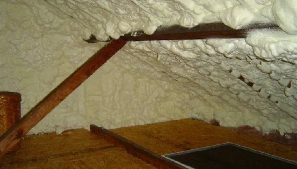 Completed closed-cell spray foam insulation in an attic space