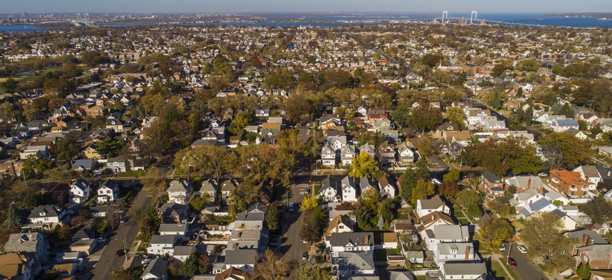 Aerial view of Queens residential neighborhood