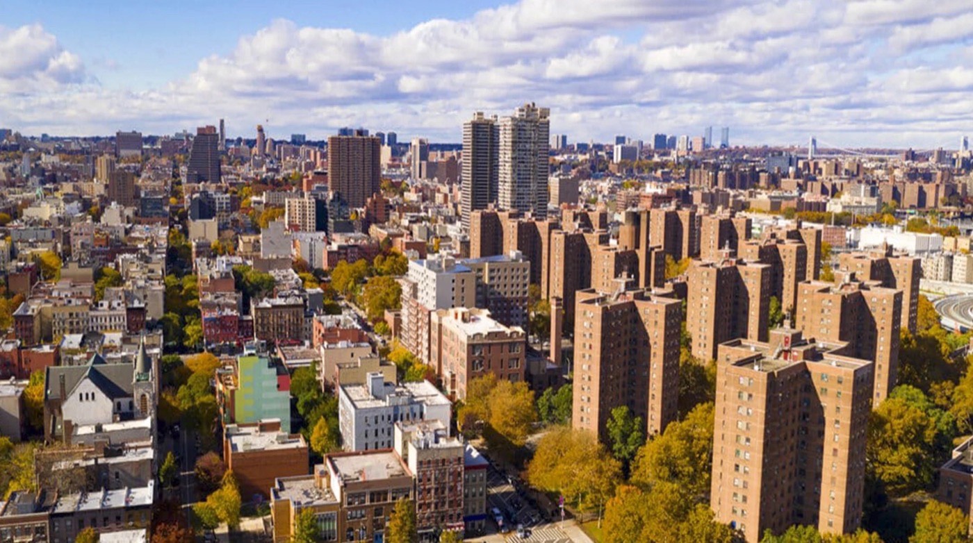 Aerial view of Harlem neighborhood in Manhattan